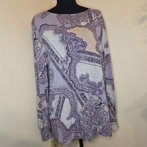Chico's Paisley-Print Long Sleeve Tee in Lavender